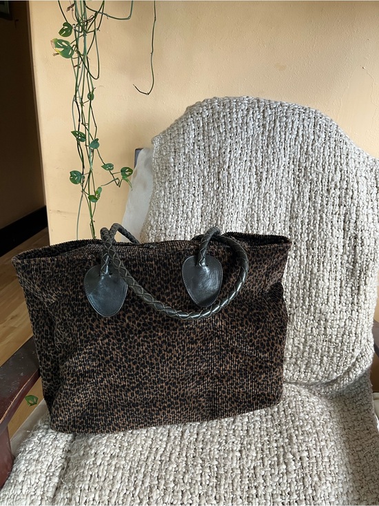 Nordic House Designs Handbags - Nordic House Designs Leopard Print Corduroy Tote Bag Braided Leather Handles